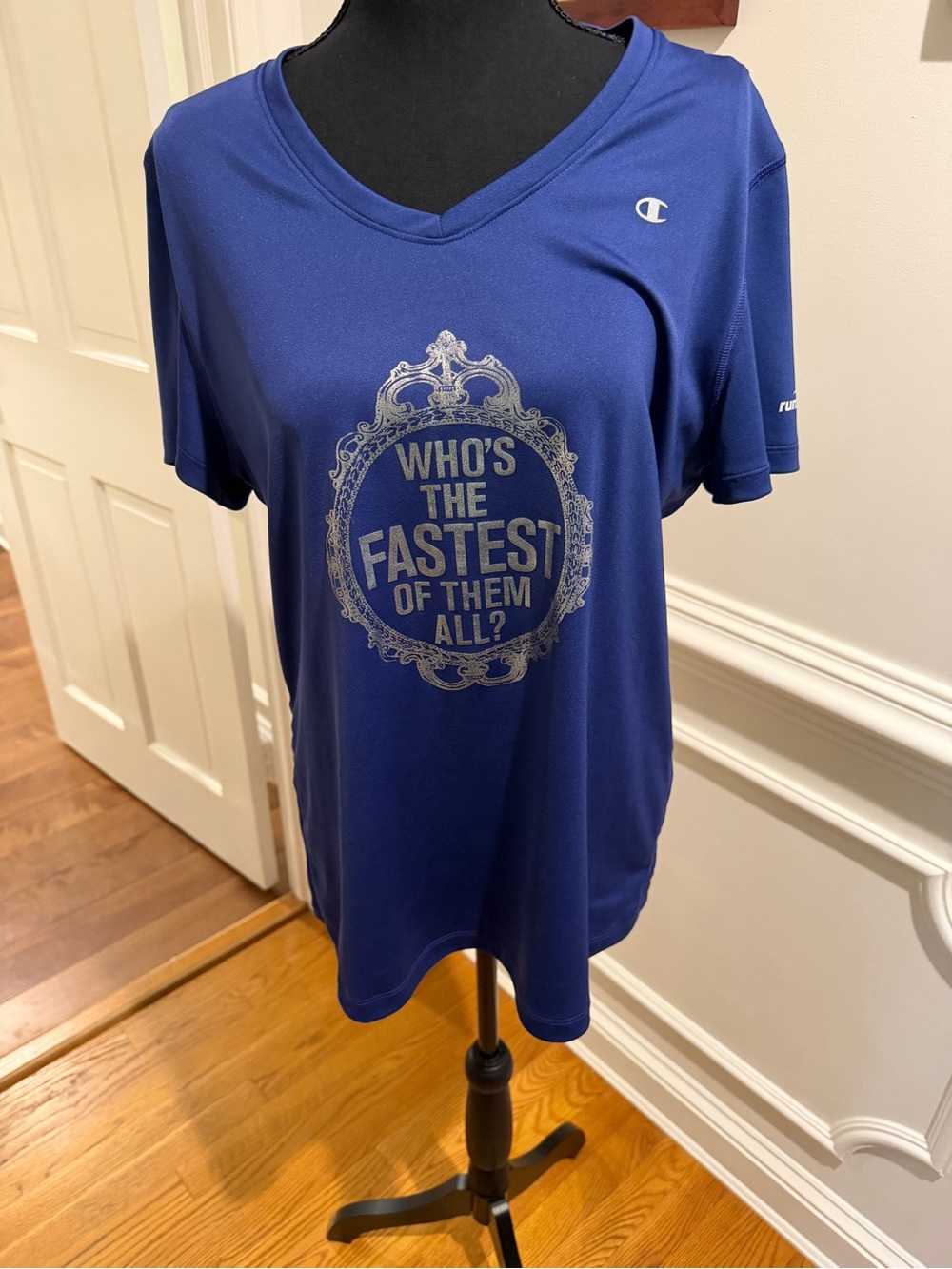 RunDisney Champion Royal Blue V-Neck Tee with Silver Graphic